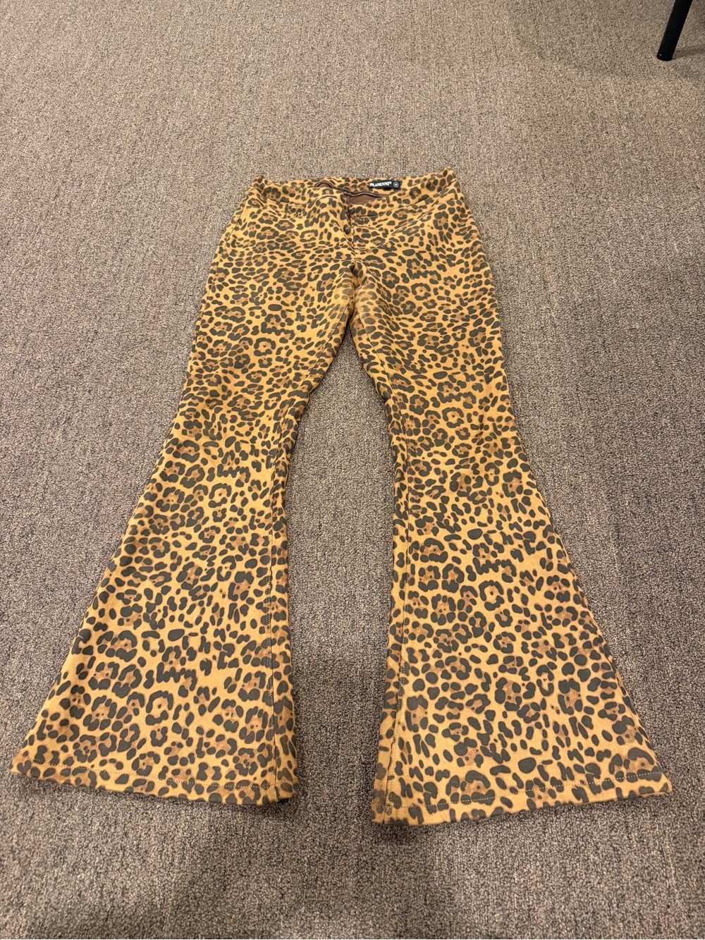 Leopard Print Flare Jeans in Mustard Brown